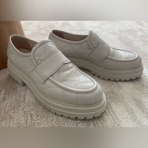 White Quilted Platform Leather Loafers